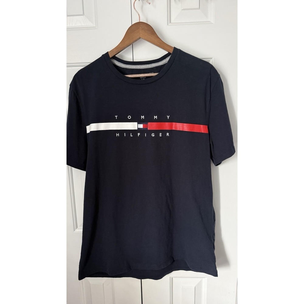 Tommy Hilfiger Men's Crew Neck T-Shirt Short Sleeve Navy No Fading Large GUC